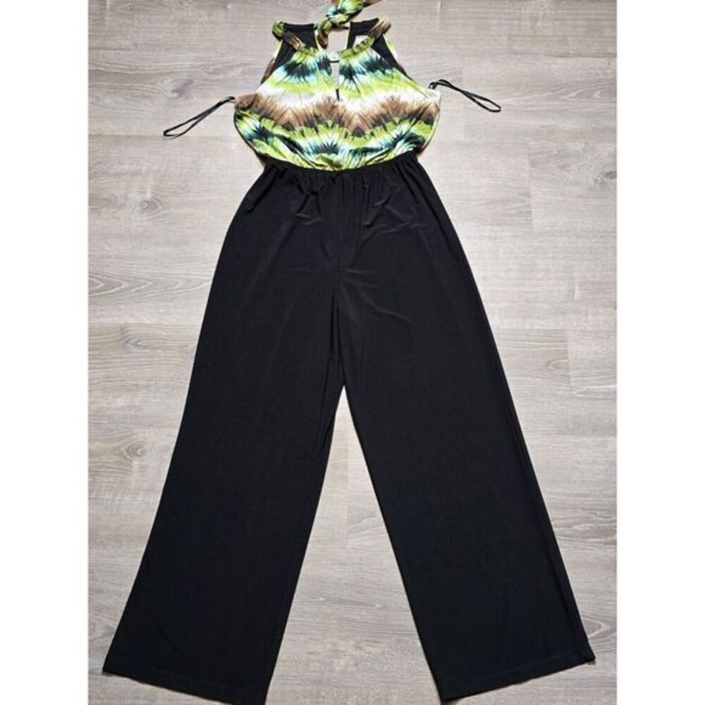 Emma & Michele Women's Jumpsuit w/ Floral Top‎ Black Bottom Wide Leg Size Medium